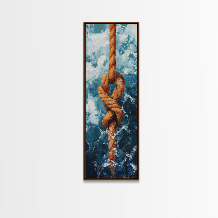 Nautical Rope Knot Painting Framed Canvas Print, Coastal Wall Art, Nautical Decor, Maritime Wall Art, Surf Wall Art, Ocean Art, Extra Wide Art, Rustic Wall Art, Moody Art, Above Couch Art, Gift Idea, Original Painting, Panoramic Art