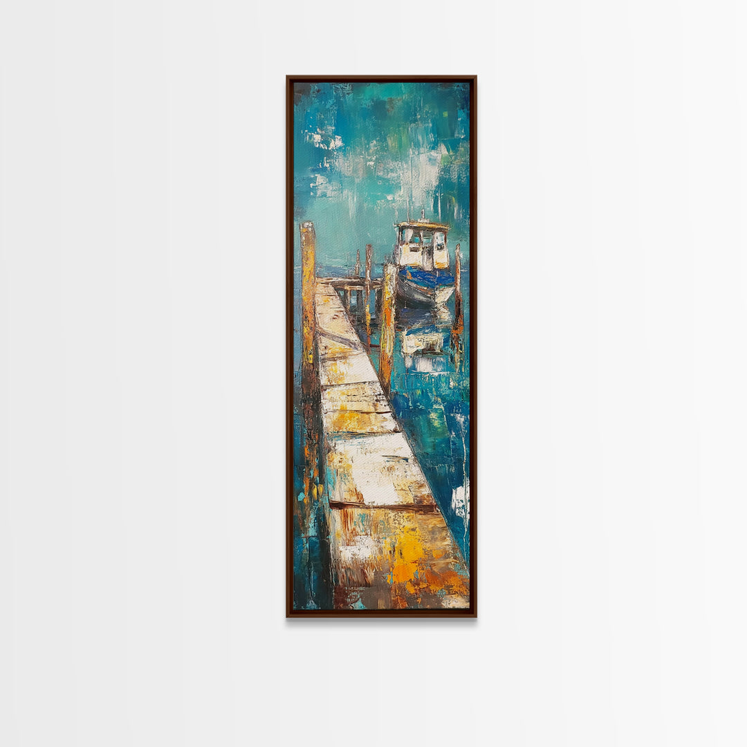 Coastal Dock Painting Canvas Print, Nautical Wall Art, Painting Morro Bay, Coastal Decor, Seascape Painting, Ocean Art, Rustic Art, Extra Wide Art, Farmhouse Art, Nautical Painting, Blue And Green Wall Art, Gift Idea, Bedroom Art