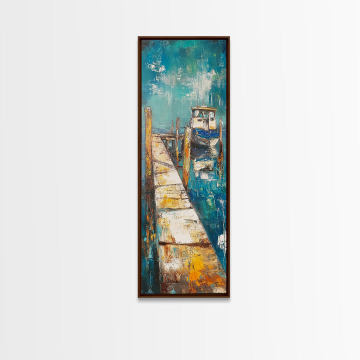 Coastal Dock Painting Canvas Print, Nautical Wall Art, Painting Morro Bay, Coastal Decor, Seascape Painting, Ocean Art, Rustic Art, Extra Wide Art, Farmhouse Art, Nautical Painting, Blue And Green Wall Art, Gift Idea, Bedroom Art