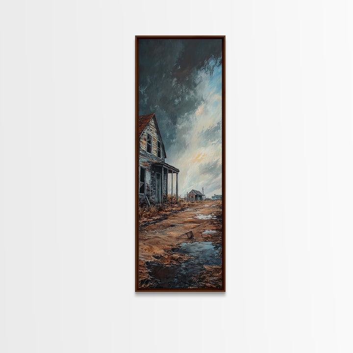 Abandoned House Stormy Sky Canvas Print Moody Art Rustic Wall Art Farmhouse Art Dark Romance Painting Wabi Sabi Art