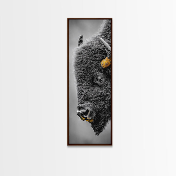 American Bison Close-Up Framed Canvas Print | Rustic Wall Art | Western Decor | Moody Art | Wildlife Painting | Gift Idea | Farmhouse Art