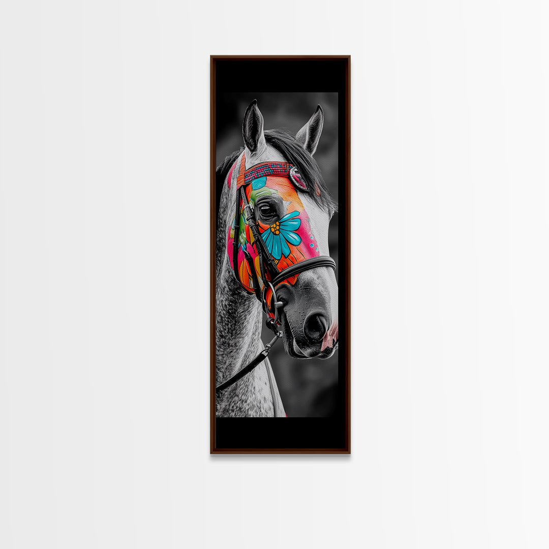 Painted Horse Portrait Framed Canvas Print | Horse Wall Art | Rustic Western Decor | Moody Art | Farmhouse Wall Art | Gift Idea