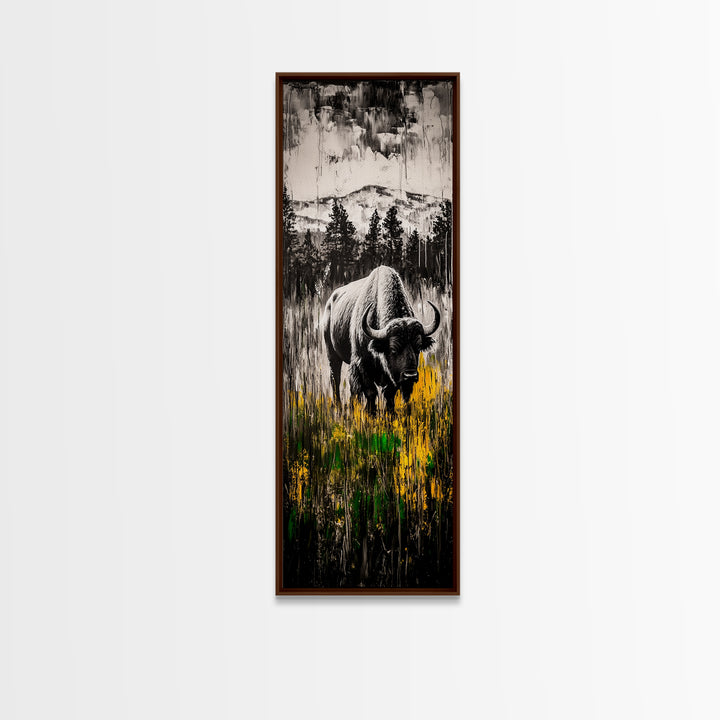 Black White Bison Canvas Print Rustic Wall Art Western Art Farmhouse Art Tall Narrow Art Above Sofa Art Gift Idea Him