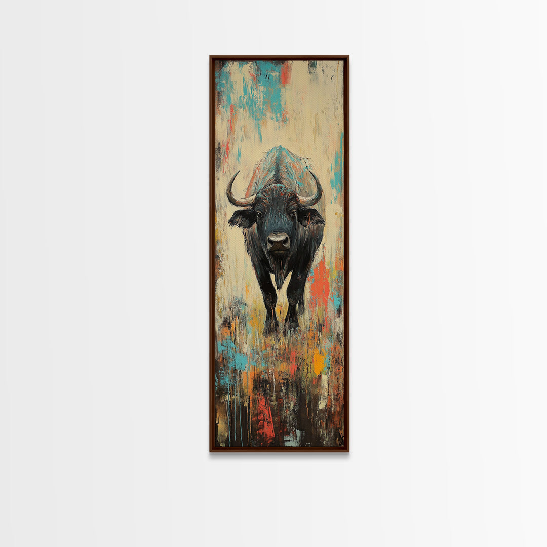 Moody Bison Canvas Print Rustic Wall Art Farmhouse Art Wabi Sabi Art Southwest Wall Art Living Room Art Vertical Wall Art