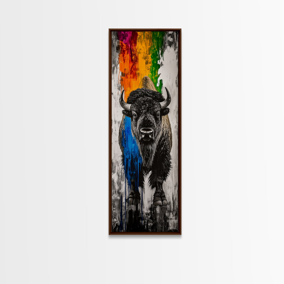Colorful Bison Canvas Print Pink Orange Wall Art Southwest Wall Art Boho Art Tall Narrow Art Living Room Art Above Couch Art