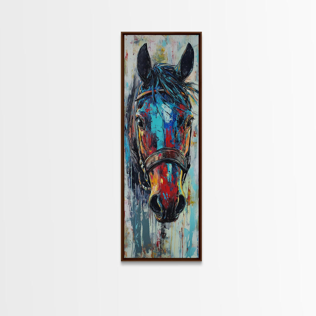 Abstract Horse Portrait Framed Canvas Print Moody Art Rustic Wall Art Southwest Wall Art Extra Tall Narrow Art
