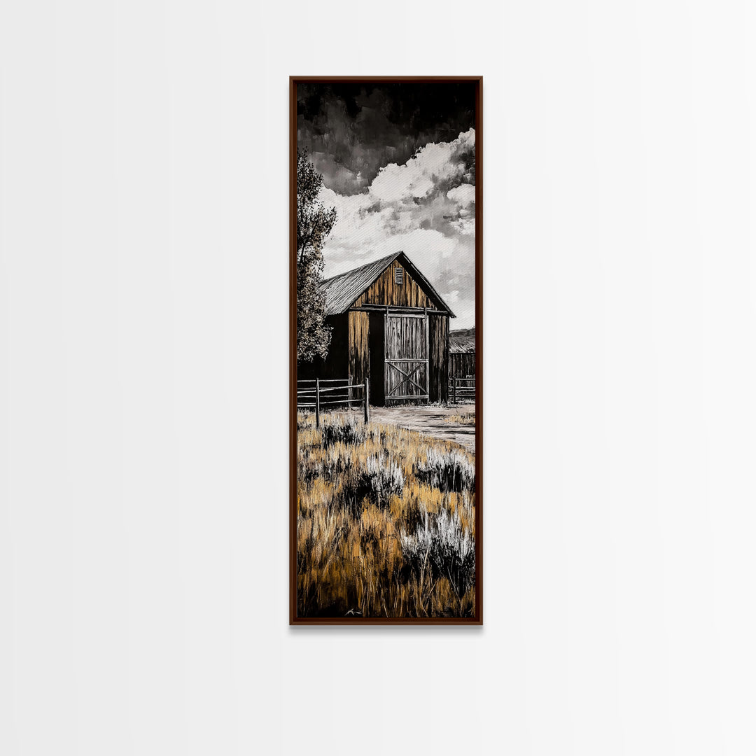 Rustic Barn Landscape Canvas Print Farmhouse Wall Art Barn Landscape Oil Painting Rustic Decor Moody Art Above Sofa Art