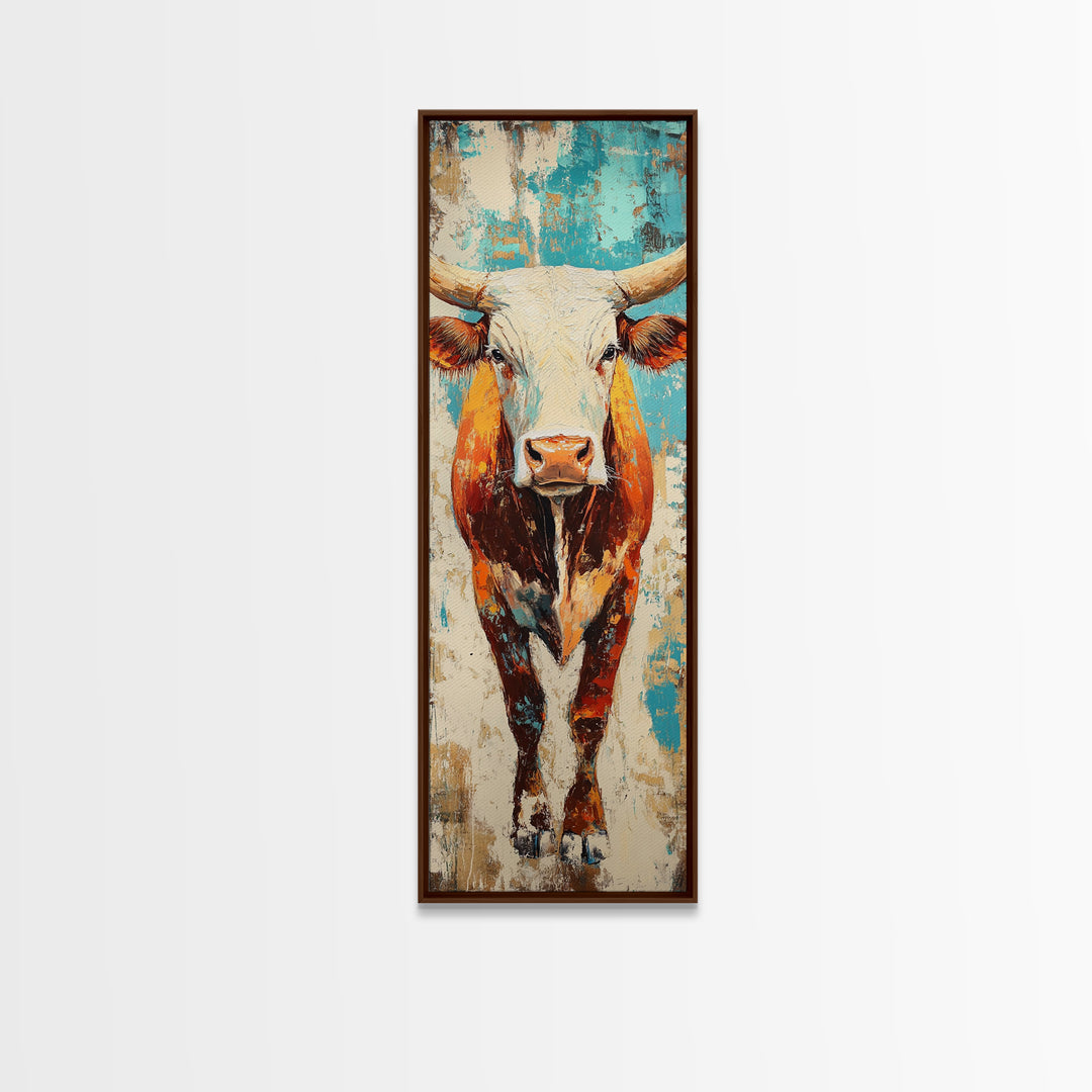 Abstract Western Bull Framed Canvas Print rustic decor farmhouse wall art southwest wall art geometric wall art gift idea for him