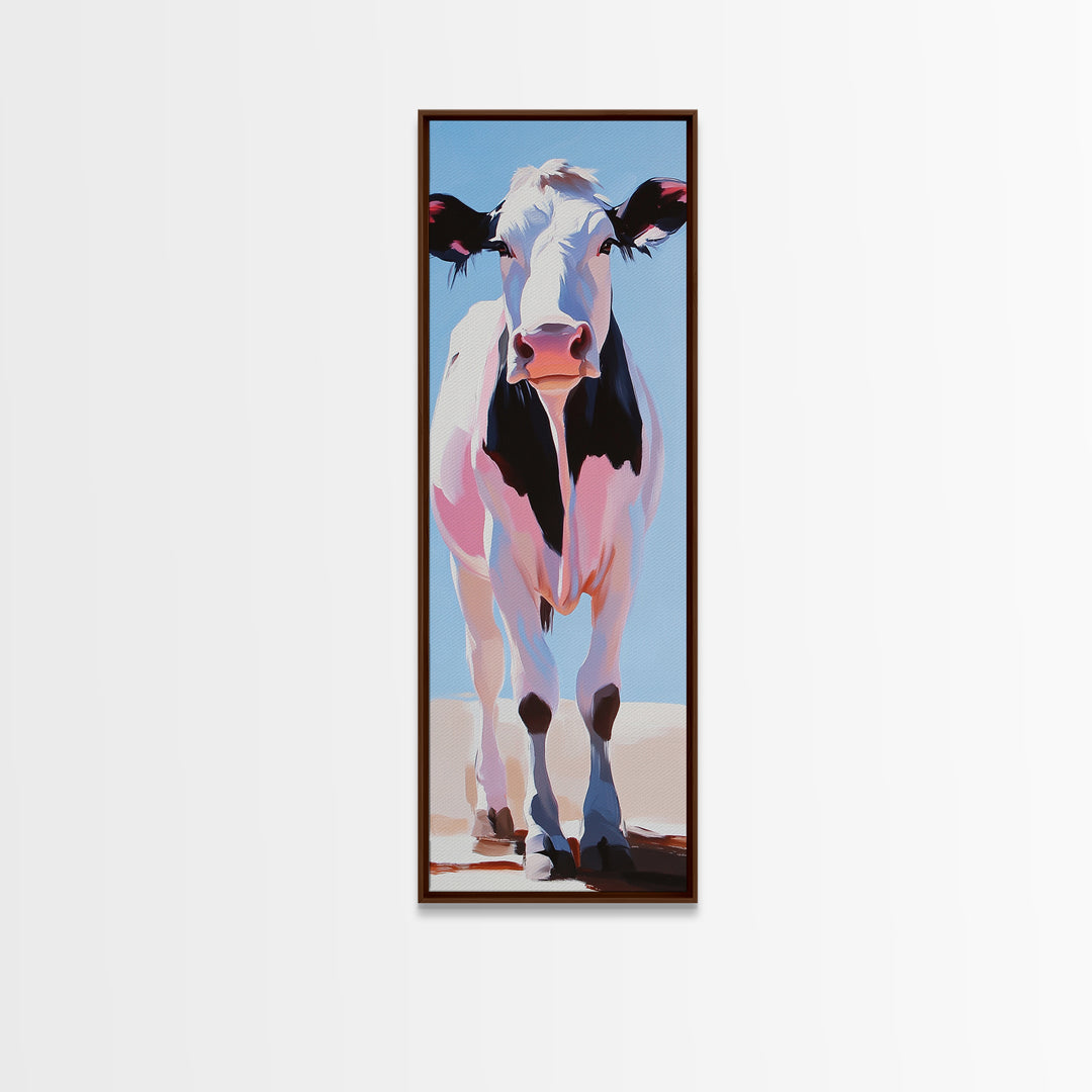 Black and White Cow Portrait Framed Canvas Print farmhouse art, rustic decor, barn landscape oil painting, living room art, boho art