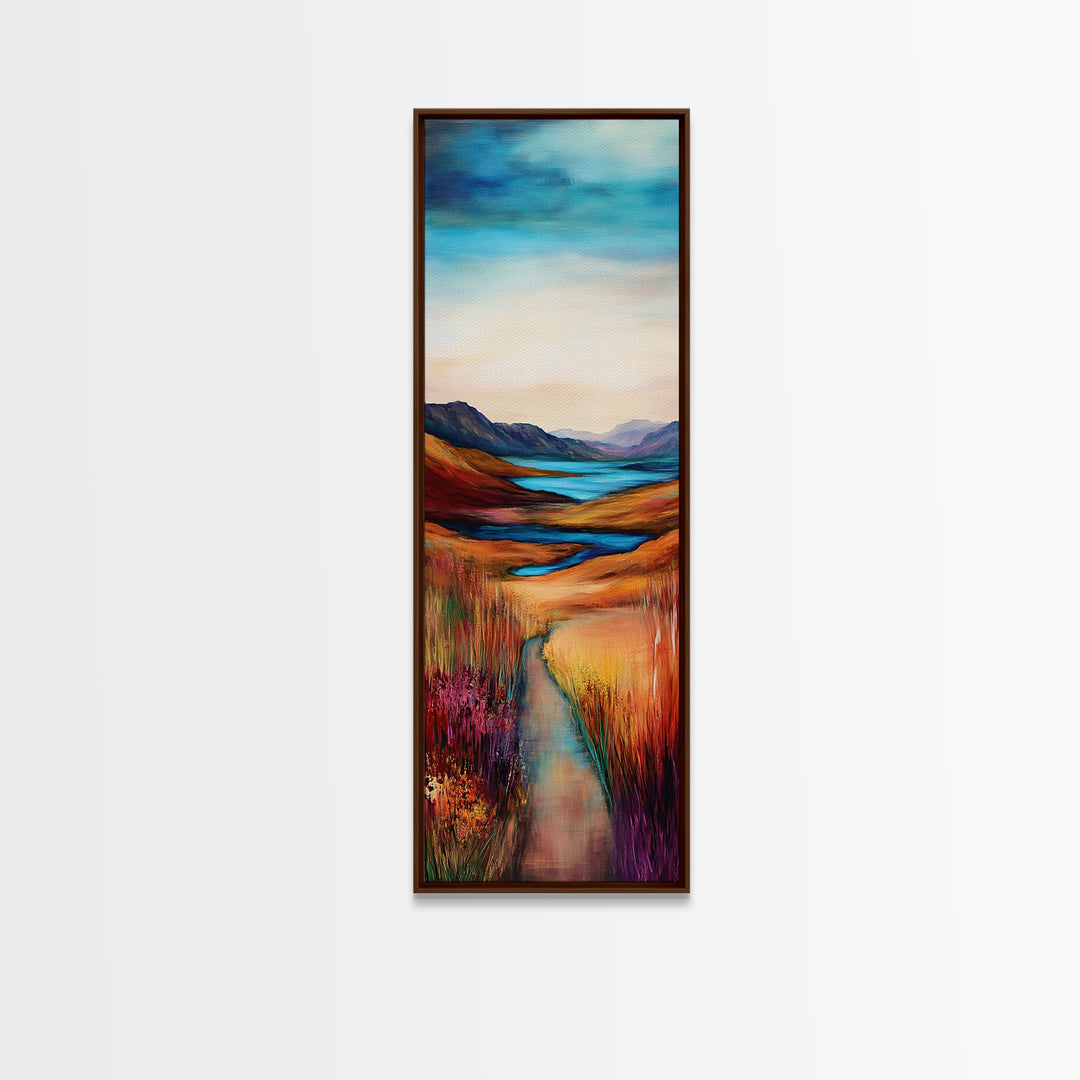 Rolling Hills Landscape Framed Canvas Print mountain painting, Ireland painting, landscape painting, lake Tahoe art, rustic wall art