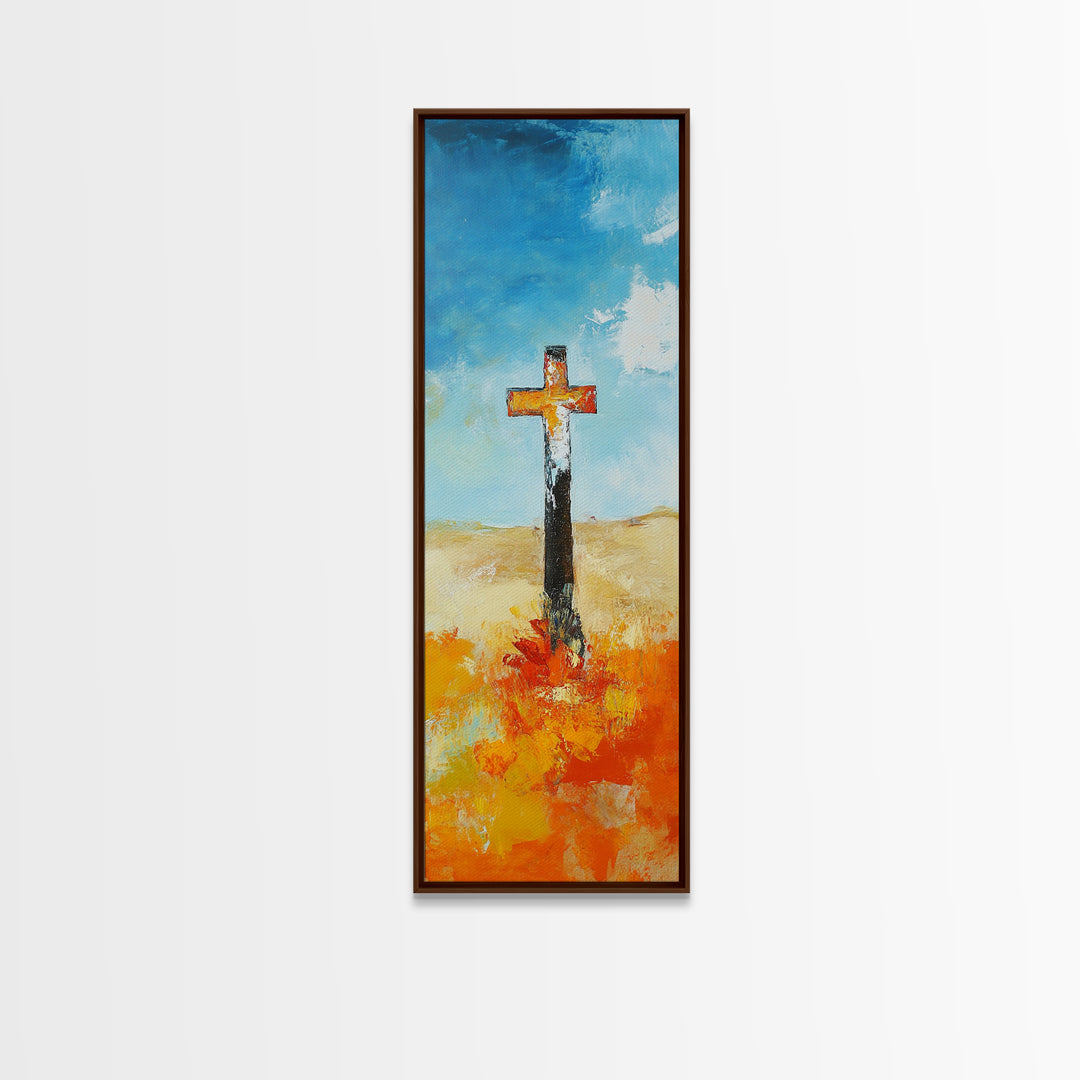 Abstract Cross Painting Framed Canvas Print rustic wall art, fruit of the spirit wall art, moody art, spiritual painting, Christian art