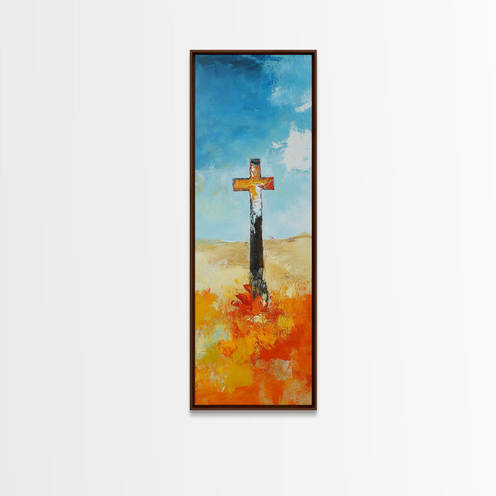 Abstract Cross Painting Framed Canvas Print rustic wall art, fruit of the spirit wall art, moody art, spiritual painting, Christian art