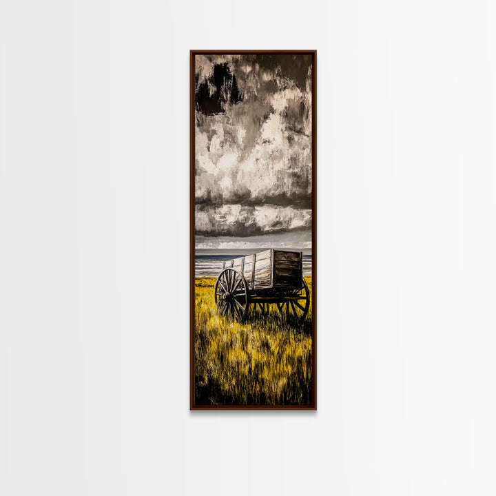 Black and White Wagon Canvas Print farmhouse art, rustic wall art, barn landscape oil painting, extra wide art, southwest wall art