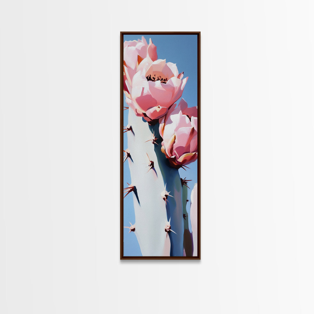 Blooming Cactus Painting Canvas Print, Southwest Wall Art, Botanical Prints, Pink Abstract Art, Desert Decor, Vertical Wall Art