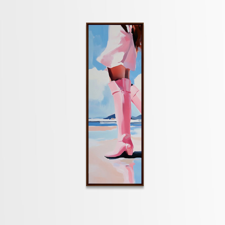 Pink Cowgirl Boot Canvas Print, Black Cowgirl Painting, Coastal Cowgirl Wall Art, Western Decor, Light Pink Wall Art, Farmhouse Art