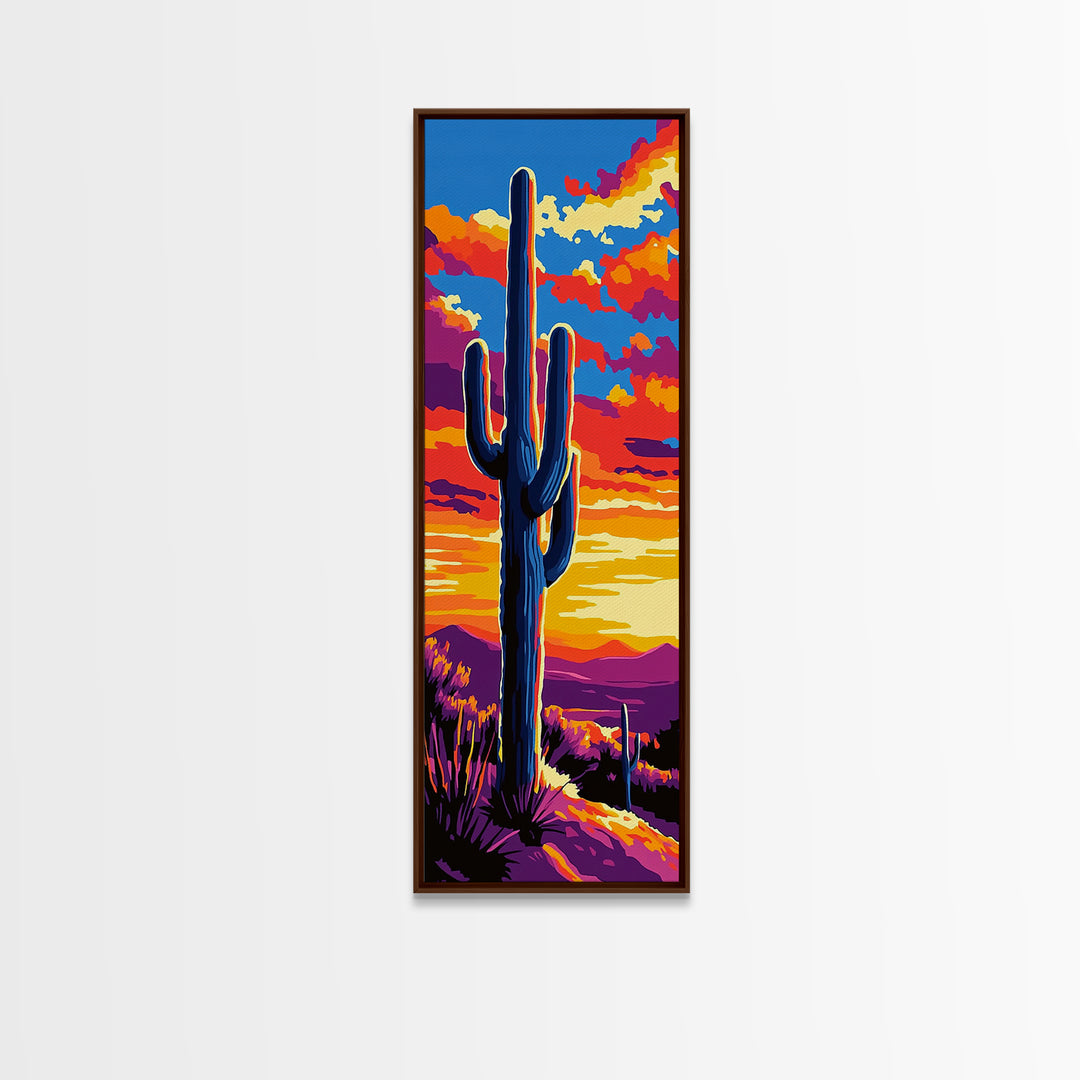 Saguaro Cactus Sunset Framed Canvas Print, Southwest Wall Art, Joshua Tree Art, Desert Art, Bright Colorful Wall Art, Rustic Decor, Gift Idea