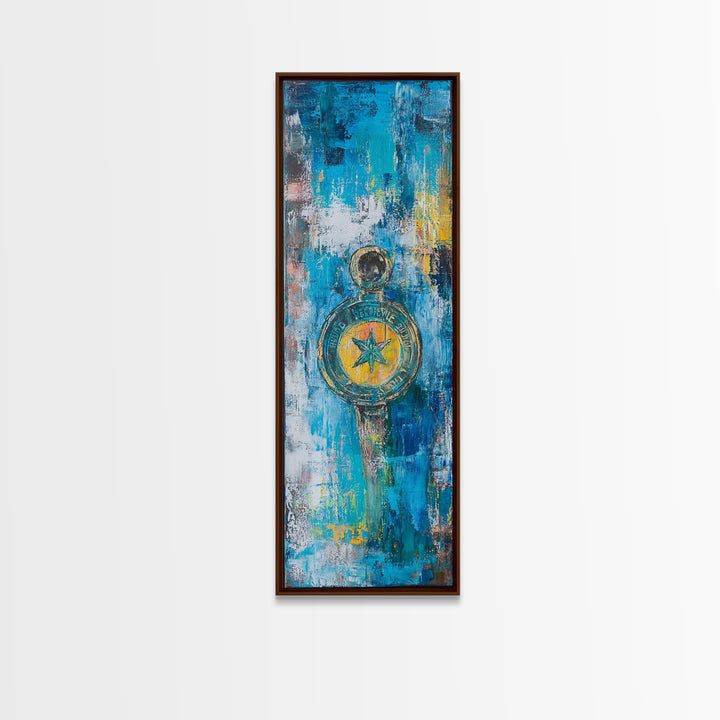 Compass Wall Art Framed Canvas Print, Nautical Wall Art, Blue and Green Wall Art, Coastal Decor, Rustic Art, Extra Wide Art, Farmhouse Art