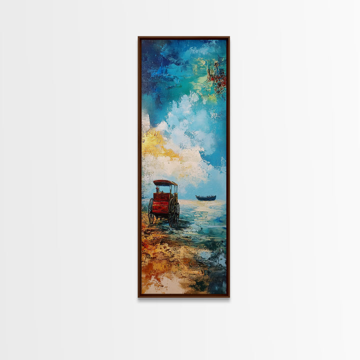 Seaside Wagon Oil Painting Framed Canvas Print, Coastal Landscape Art, Nautical Decor, Marsh Painting, Farmhouse Art, Above Couch Art