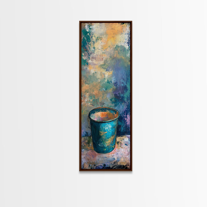 Abstract Blue Cup Framed Canvas Print rustic art farmhouse art coastal cowgirl wall art teal wall art kitchen decor wabi sabi wall art