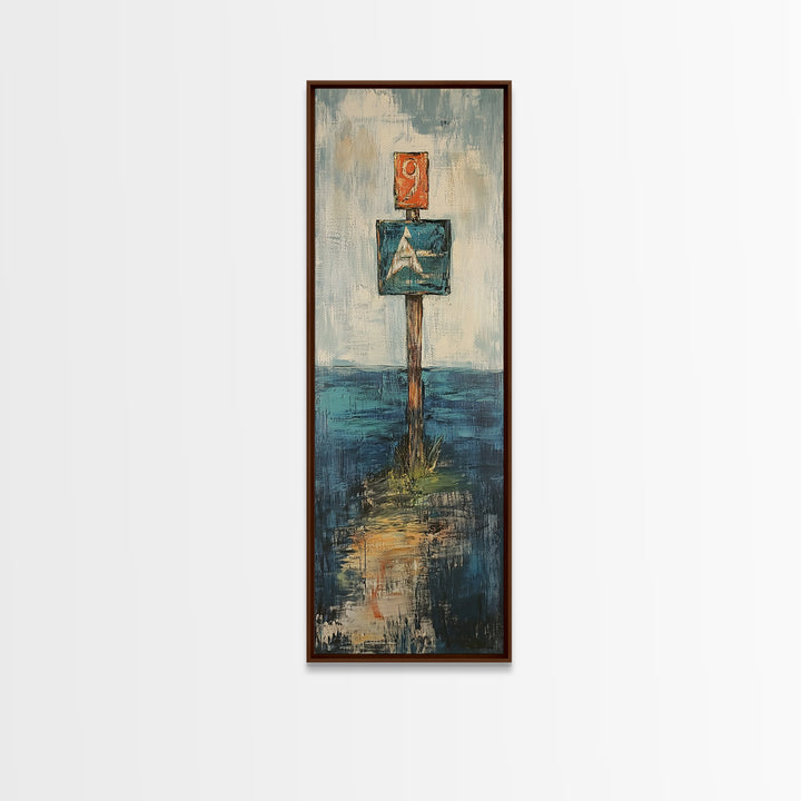Nautical Marker Framed Canvas Print coastal decor maritime painting nautical wall art painting morro bay seascape painting rustic wall art