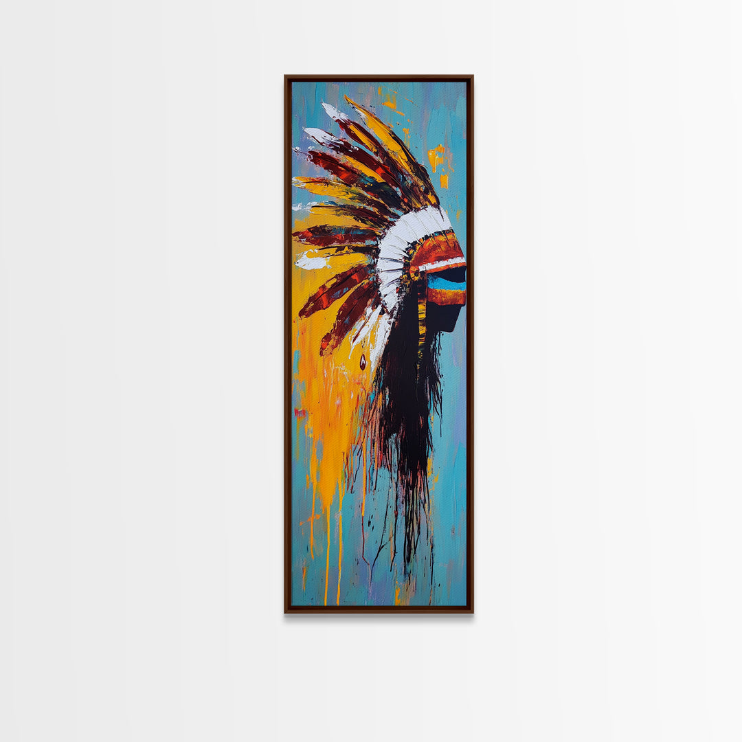 Bold Feather Headdress Canvas Print Afrocentric Wall Art Southwest Wall Art Colorful Portrait Painting Vertical Wall Art