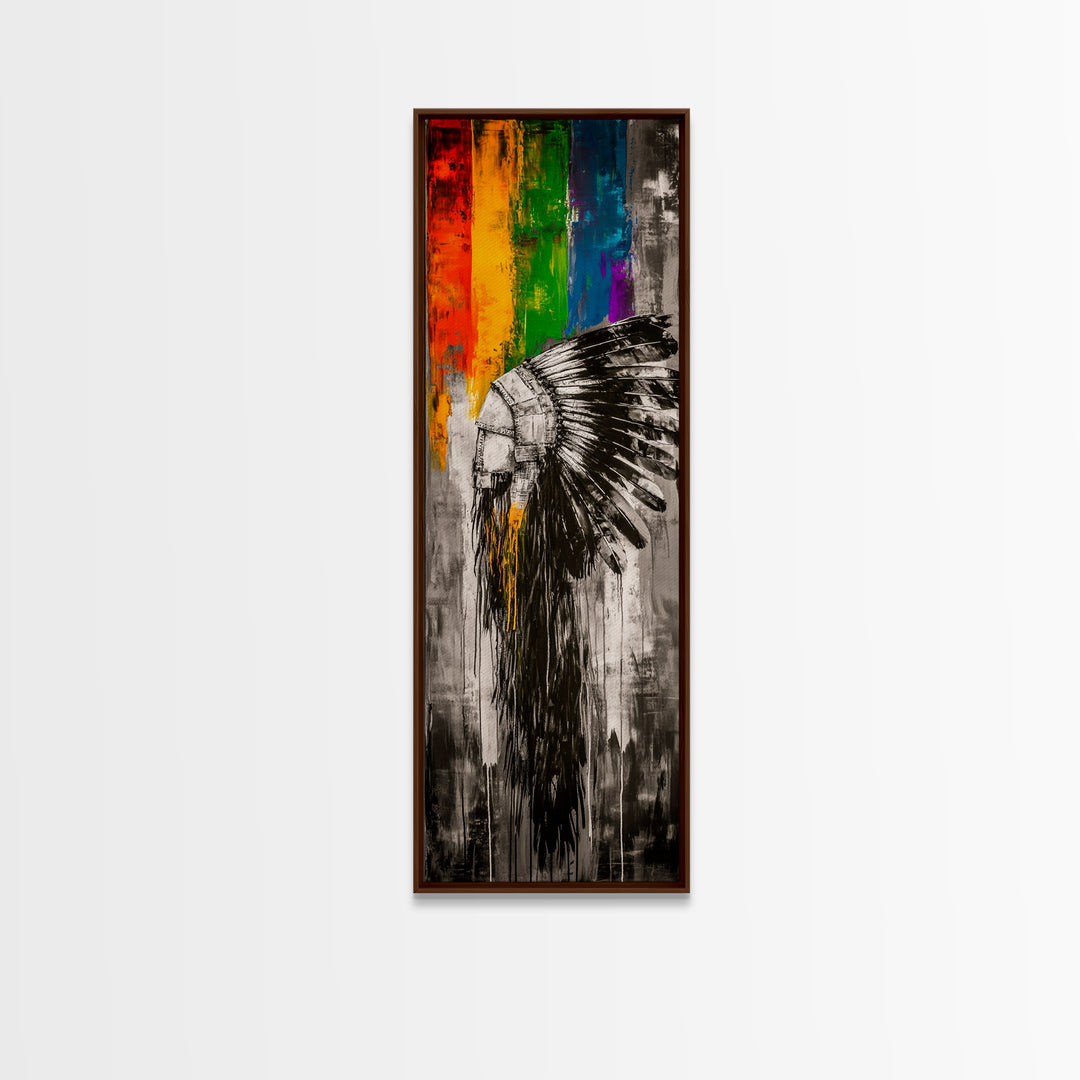 Black and White Headdress Canvas Print Moody Art African Art Dark Angels Wall Art Colorful Graffiti Wall Art Tall Narrow Art
