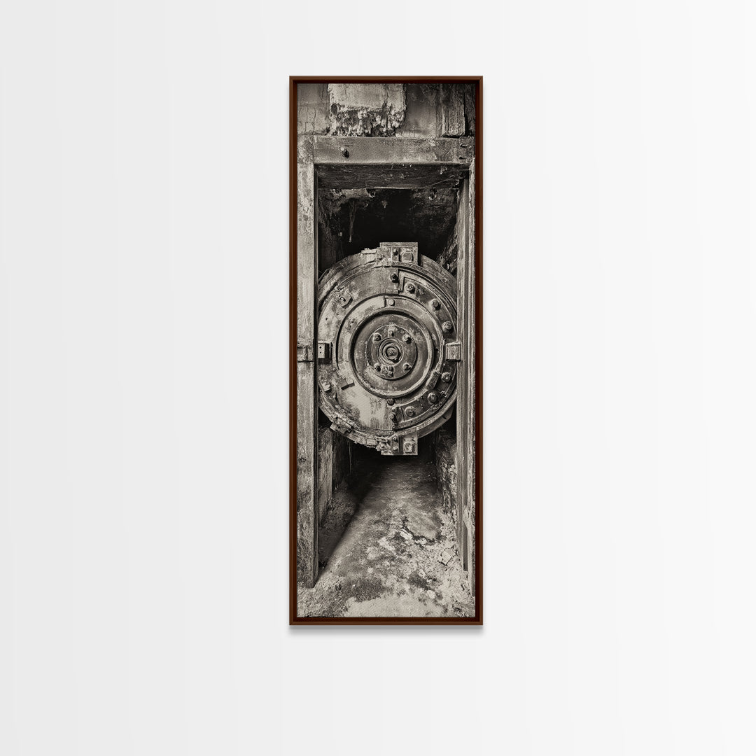 Abandoned Vault Door, Rustic Canvas Print, wabi sabi art, rustic decor, moody art, industrial wall art, antique architecture, above bed wall art