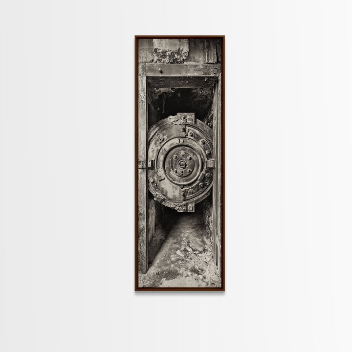 Abandoned Vault Door, Rustic Canvas Print, wabi sabi art, rustic decor, moody art, industrial wall art, antique architecture, above bed wall art