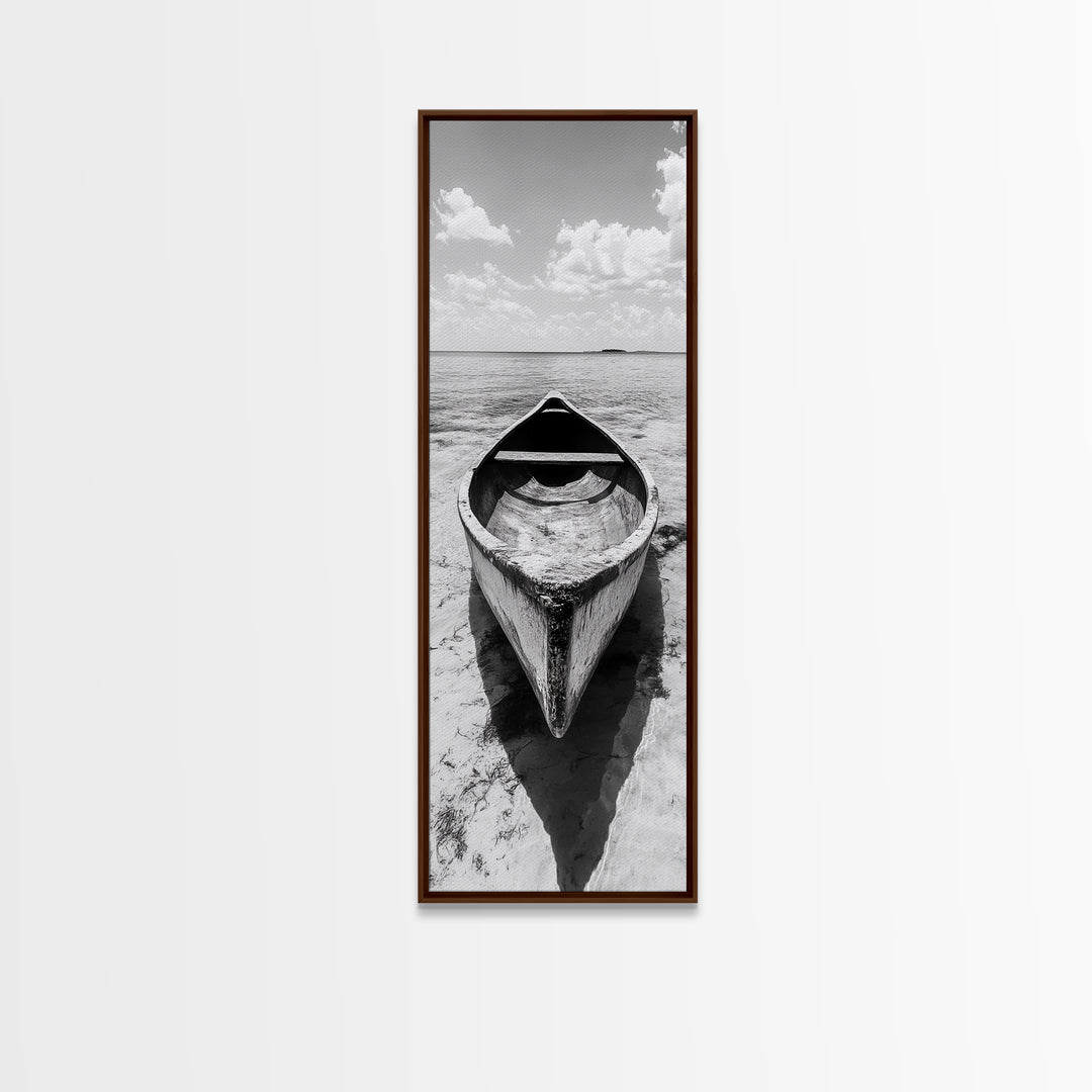 Tranquil Canoe on Misty Lake, Canvas Print, landscape painting, minimalist art, zen wall art, nature art, lake Tahoe art, bedroom art