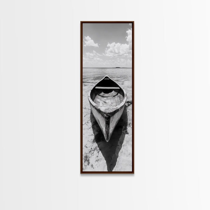 Tranquil Canoe on Misty Lake, Canvas Print, landscape painting, minimalist art, zen wall art, nature art, lake Tahoe art, bedroom art