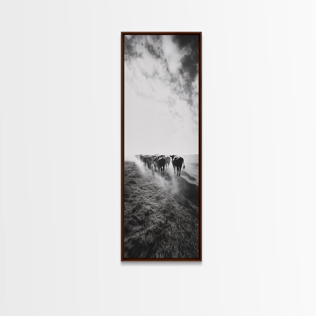 Dusty Cattle Drive, Western Landscape, Framed Canvas Print, Rustic Wall Art, Moody Art, Extra Wide Art, Southwest Wall Art