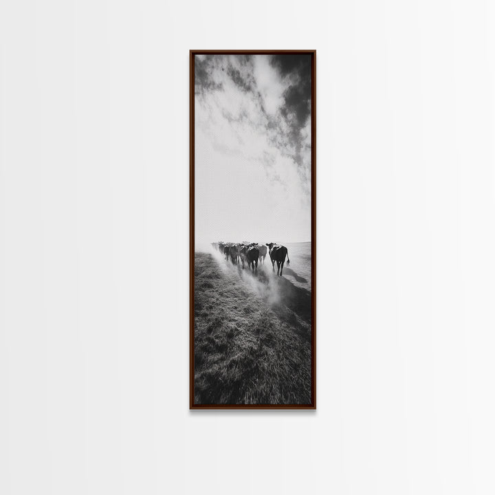 Dusty Cattle Drive, Western Landscape, Framed Canvas Print, Rustic Wall Art, Moody Art, Extra Wide Art, Southwest Wall Art