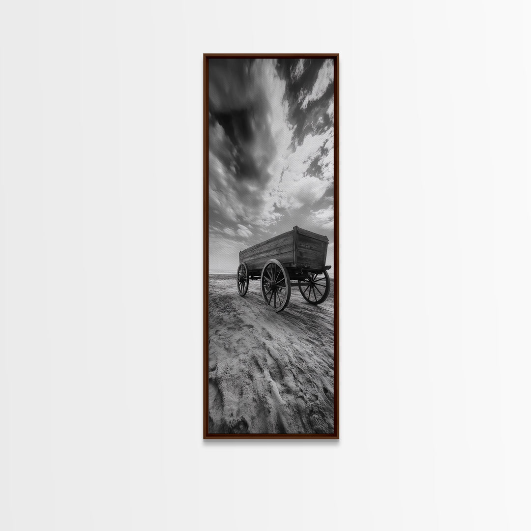 Old Wooden Wagon, Rustic Landscape, Framed Canvas Print, Western Décor, Farmhouse Wall Art, Minimalist Art, Extra Wide Art