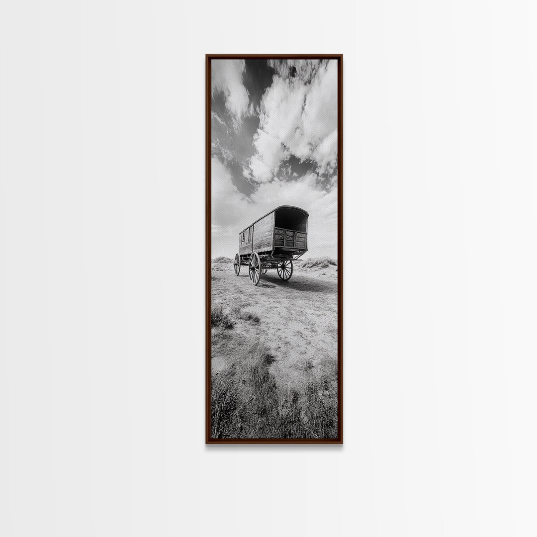 Pioneer Covered Wagon, Rustic Wall Art, Framed Canvas Print, Farmhouse Art, Western Décor, Minimalist Art, Extra Wide Art