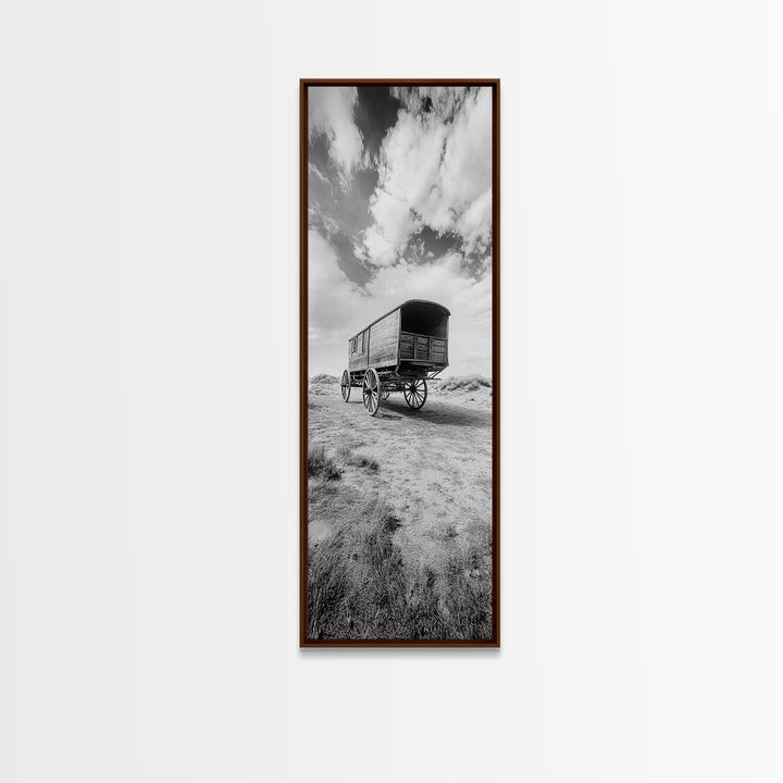 Pioneer Covered Wagon, Rustic Wall Art, Framed Canvas Print, Farmhouse Art, Western Décor, Minimalist Art, Extra Wide Art
