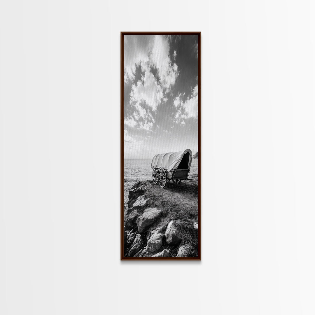 Western Wagon, Coastal Landscape Art, Framed Canvas Print, Rustic Wall Art, Nautical Décor, Extra Wide Art, Minimalist Wall Art