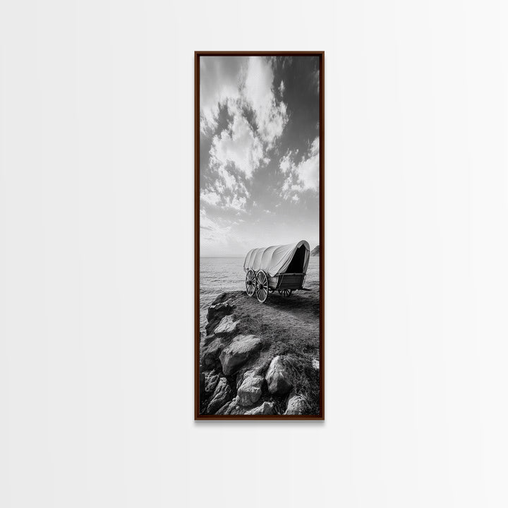Western Wagon, Coastal Landscape Art, Framed Canvas Print, Rustic Wall Art, Nautical Décor, Extra Wide Art, Minimalist Wall Art