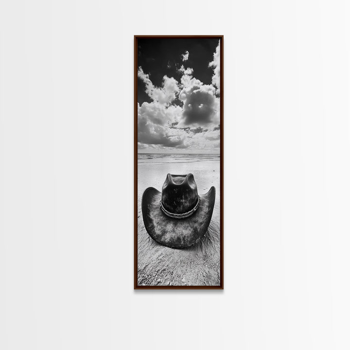 Weathered Cowboy Hat, Coastal Cowgirl Wall Art, Framed Canvas Print, Rustic Décor, Boho Art, Minimalist Art, Nautical Wall Art