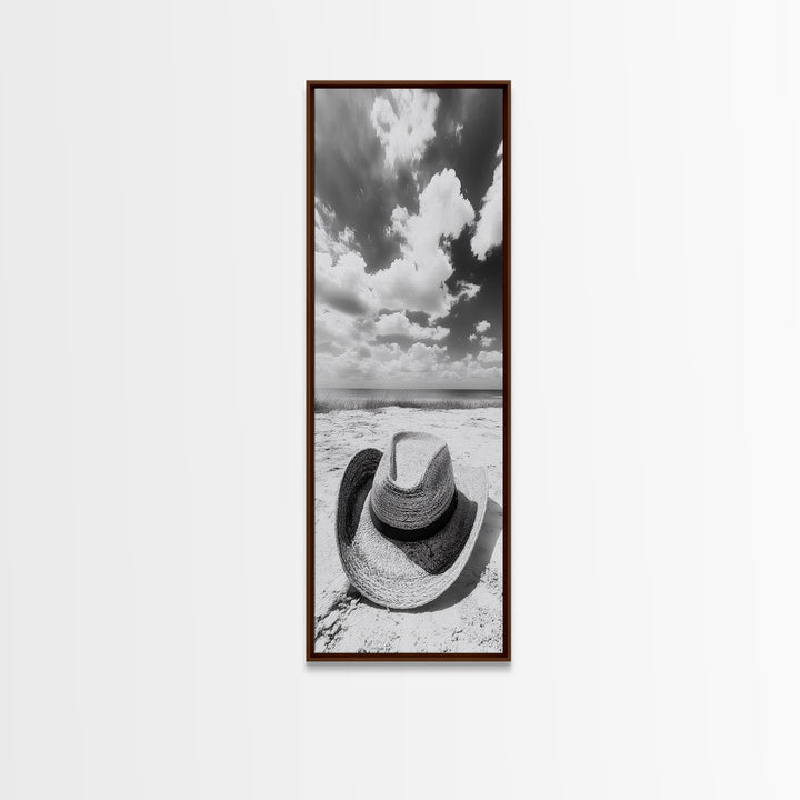 Straw Cowboy Hat, Beach Photography, Framed Canvas Print, Coastal Cowgirl, Wall Art, Rustic Décor, Minimalist Wall Art