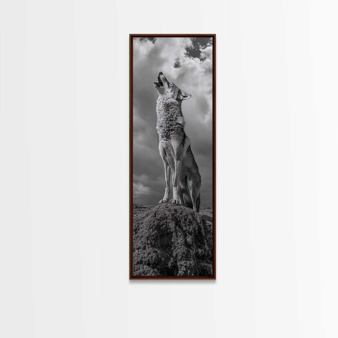 Howling Coyote, Framed Canvas Print, southwest wall art, rustic wall art, wildlife photography, desert landscape art, cowboy art, boho home decor