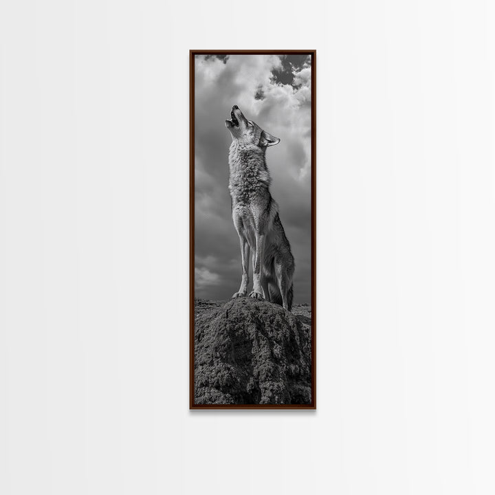 Howling Coyote, Framed Canvas Print, southwest wall art, rustic wall art, wildlife photography, desert landscape art, cowboy art, boho home decor