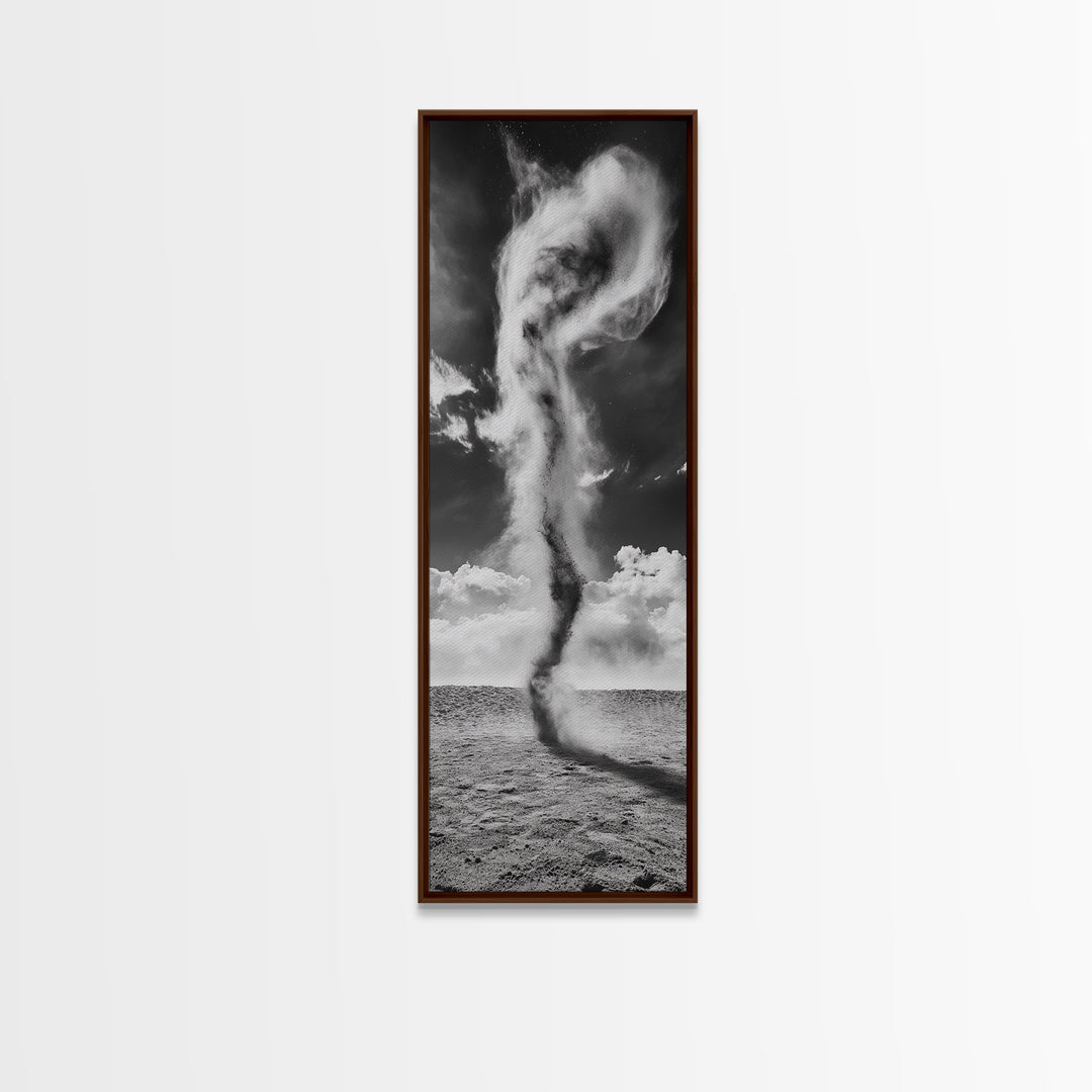 Dust Storm, Twister Framed Canvas Print, dramatic landscape painting, panoramic art, moody art, western décor, extra wide art, rustic wall art