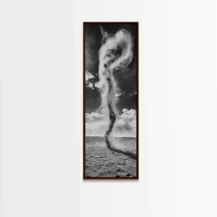 Dust Storm, Twister Framed Canvas Print, dramatic landscape painting, panoramic art, moody art, western décor, extra wide art, rustic wall art
