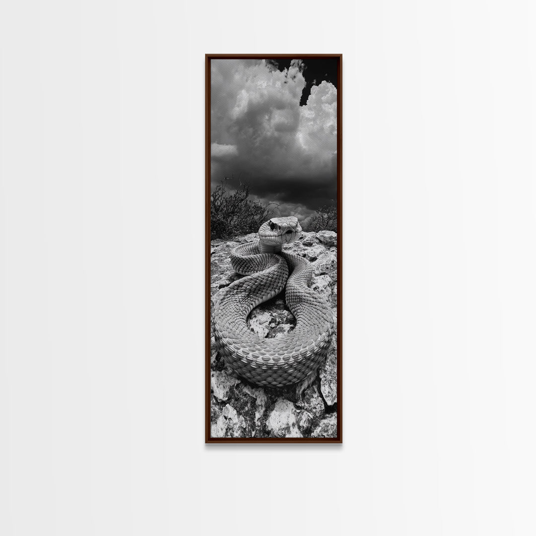 Rattlesnake Desert Art, Framed Canvas Print, southwest wall art, rustic decor, moody art, wildlife photography, cowboy aesthetic, gift idea