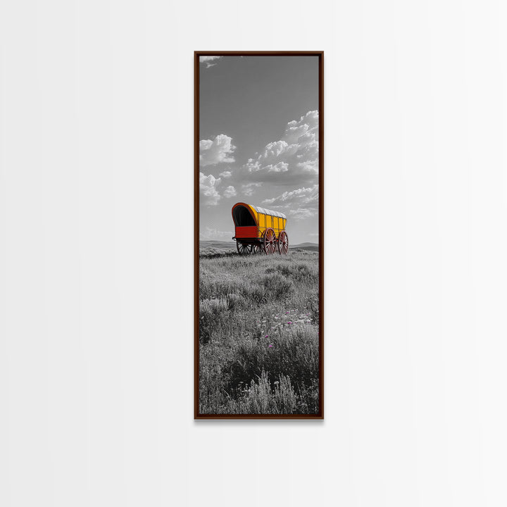 Nostalgic Wagon Trail Framed Canvas Print | Western Decor | Rustic Wall Art | Moody Landscape Art | Farmhouse Painting | Gift Idea | Panoramic Art