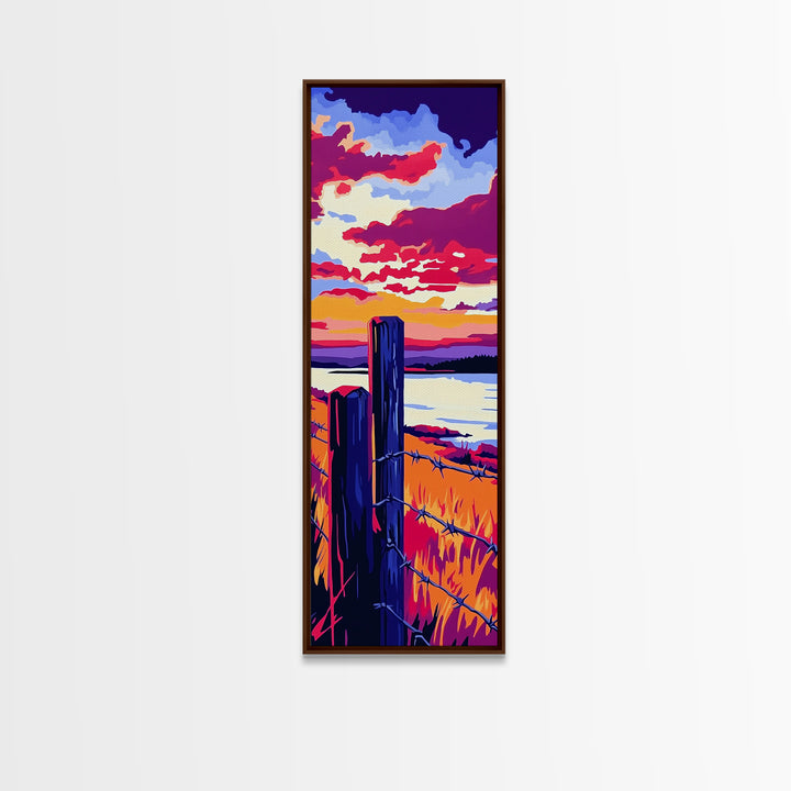 Barbed Wire Fence, Canvas Print, rustic décor, landscape painting, moody art, southwest wall art, coastal landscape art, farmhouse art, gift idea