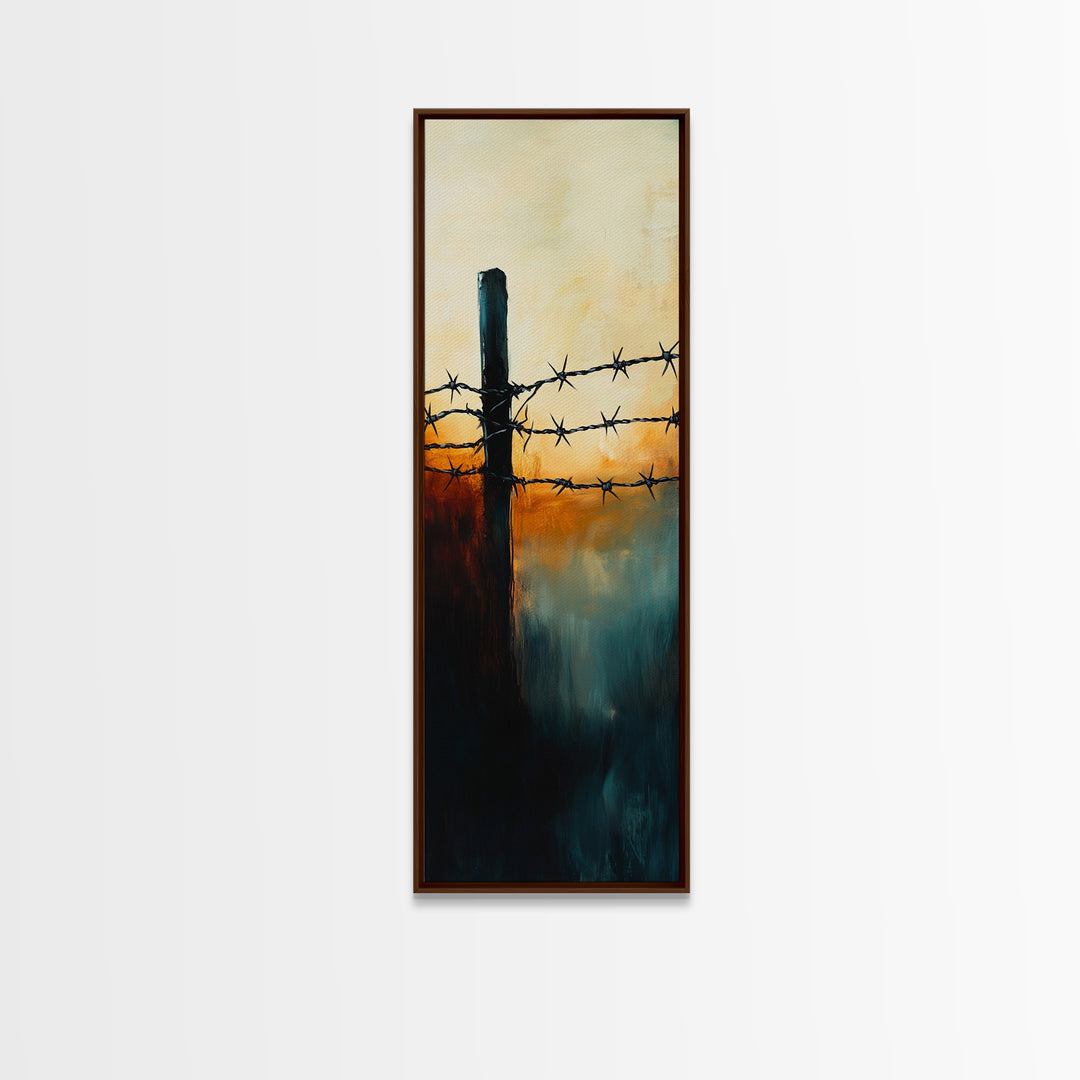 Barbed Wire watercolor, Canvas Print, rustic décor, landscape painting, moody art, southwest wall art, coastal landscape art, farmhouse art