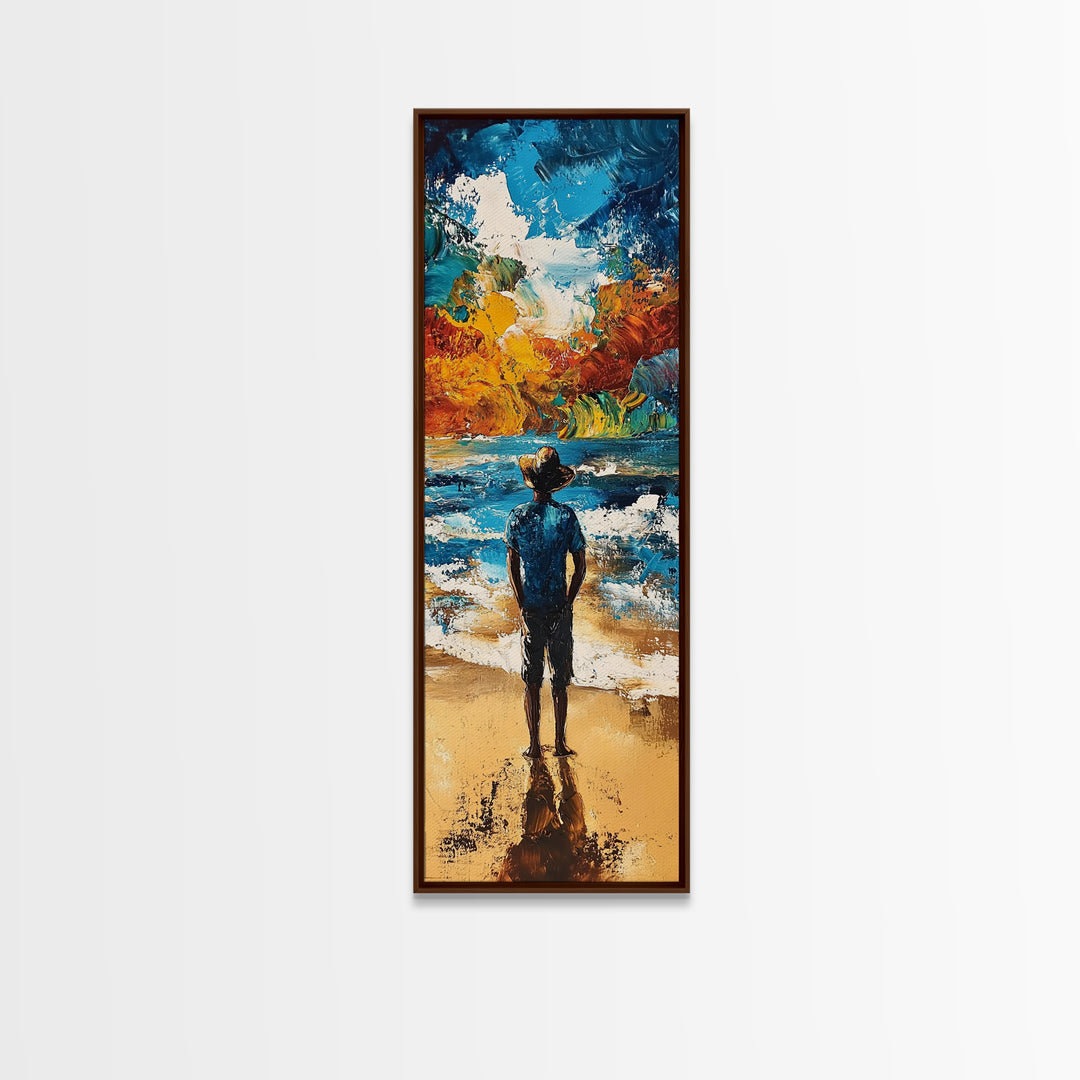 Ocean Reflection Man Framed Canvas Print landscape painting moody art coastal wall art seascape painting rustic decor guest room art