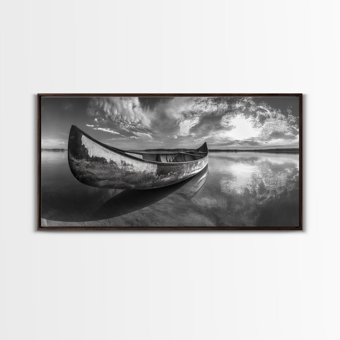 Canoe, Nautical Decor, Lake Tahoe Art, Coastal Wall Art, Above Couch Art, Rustic Art, Panoramic Painting, Framed Canvas Print