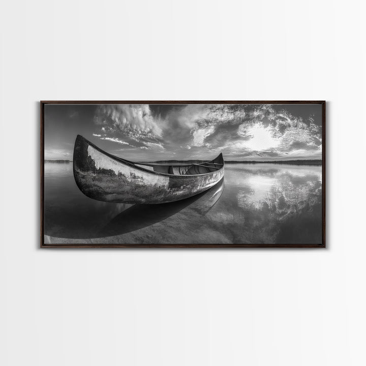 Canoe, Nautical Decor, Lake Tahoe Art, Coastal Wall Art, Above Couch Art, Rustic Art, Panoramic Painting, Framed Canvas Print